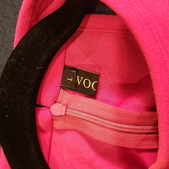 Woosea Fuschia Pink Long Maxi Dress Sleeveless Halter Deep Ruffled Side Slit LG - Picture 6 of 8